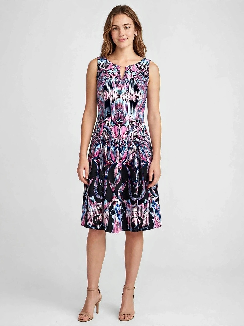 Roz & Ali Abstract Midi Dress in Pink & Black Size 8 Like New